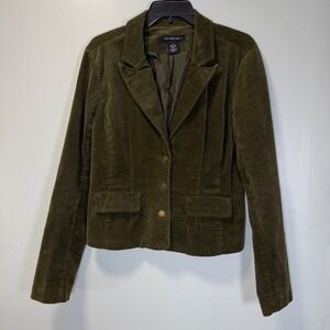 Calvin Klein Jeans Womens Olive Green Corduroy Blazer Jacket Size Large L Brass